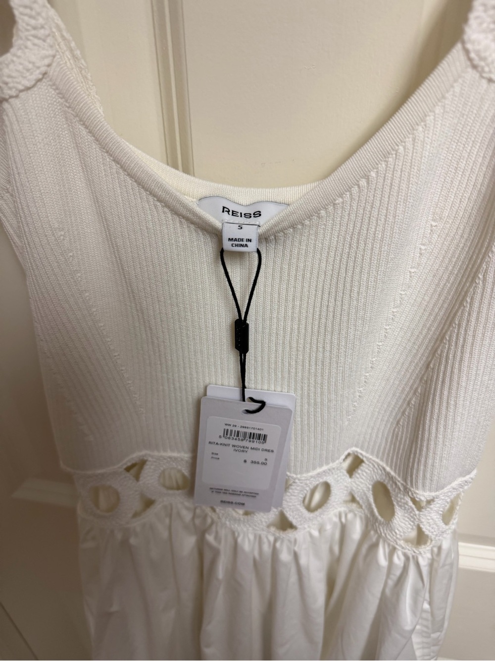 Reiss Rita Rib-Knit Woven Mix Cut-Out Midi Dress Size Small - Picture 9 of 10